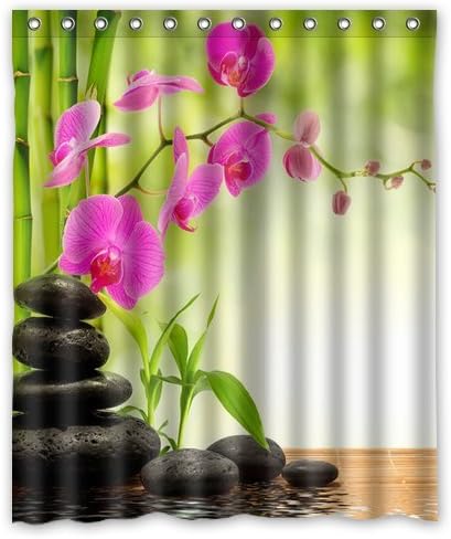 Innovation Print Design beautiful lovely stones orchid spa pink bamboo flower Shower Curtain Decoration Mildew Waterproof Polyester Fabric Bathroom Shower Curtain 60" x 72" Inch