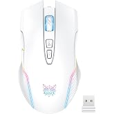 PHNIXGAM RGB Backlight Rechargeable Wireless Gaming Mouse for PC, White | Ergonomic mouse, up to 3600 DPI, 7 non-programmable buttons, works with Vista/Linux/Mac, 2.4G USB included