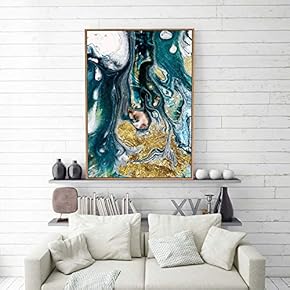 Framed Canvas Home Artwork Decoration Golden Abstract Style Canvas Wall Art for Living Room, Bedroom - 16x24 inches