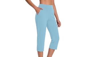 Women's High Waisted Capris Pants with Pockets Straight Leg Yoga Capri Leggings Stretchy Cropped Workout Summer Pant