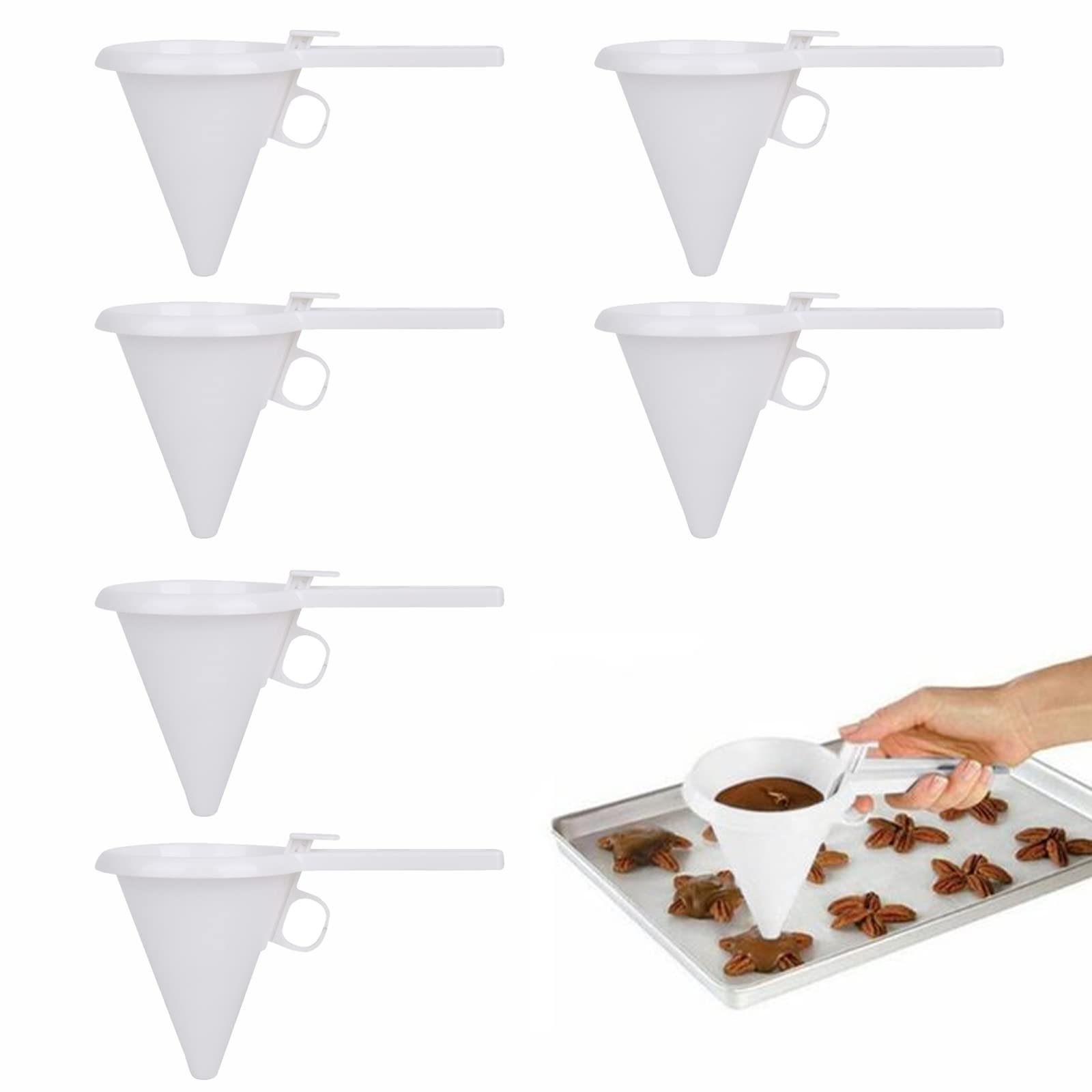 6PCS Baking Funnel Small Plastic Funnel 23.5x13cm Kitchen Funnel Set Mini Kirchen Tool for Distributing Cream, Chocolate, Icing when Making Tinny Dessert