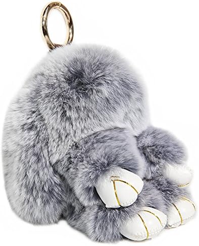 RitzyBay Handmade Rex Rabbit Fur Bunny Keychain with RitzyBay GiftBox