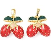 DanLingJewelry 10Pcs Red Enamel Strawberry Charms Brass Cute Mini Fruit Shaped Hanging Charms for for DIY Jewelry Necklace Earrings Making