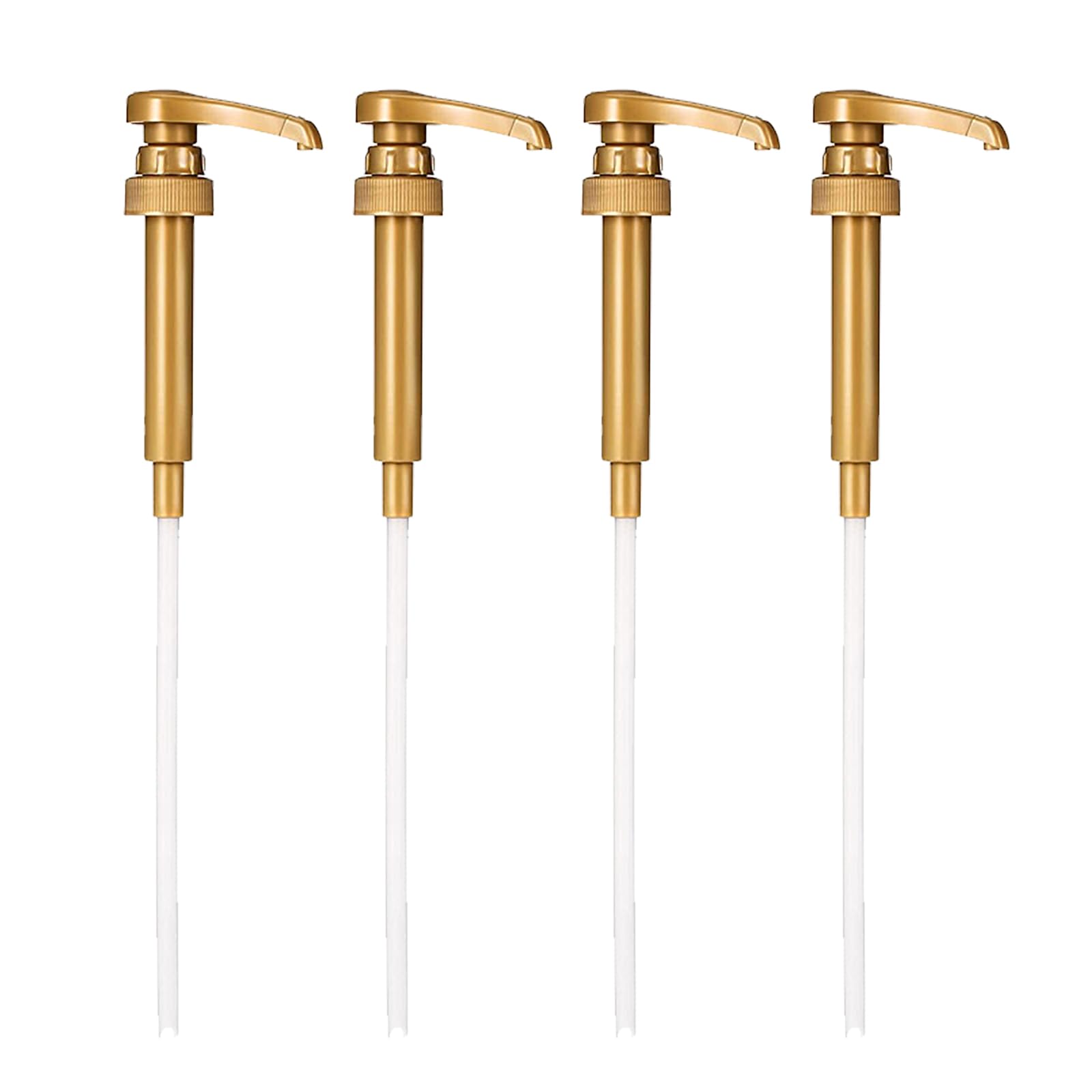 Coffee Syrup Pump, Reusable Coffee Syrup Pump Dispenser for Most 750ml Syrup Bottles for Home, Cafes and Drinking Houses Gold Pump Dispenser (4pcs)