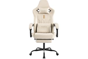 SUKIDA Gaming Chair with Footrest Ergonomic Computer Chair Massage Lumbar Cushion, Racing Video Game Chair Adjustable Rocker Recliner Executive Office Desk Chair Pu Leather for Adults