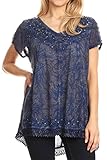 Sakkas 15774 - Hope Embroidery And Seqiun Accents Summer Blouse - Navy - OS