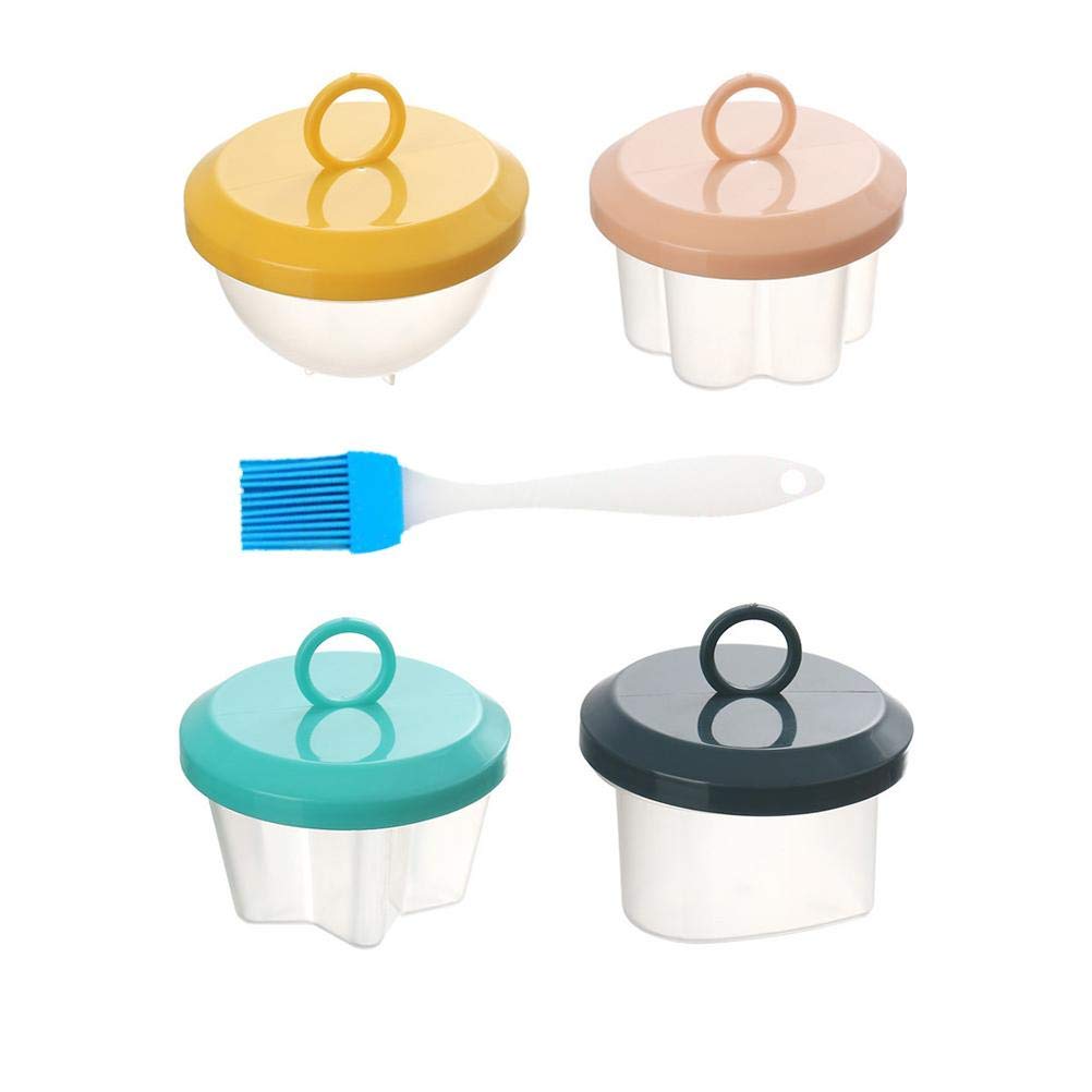 Lintat Steamed egg shape, 4 pieces different shapes, silicone poached egg cups with 1 brush, non-stick pan for cooking breakfast egg sandwiches