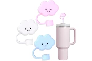 GLAMFIELDS 3Pcs Cute Straw Cover Cap for Stanley Tumbler 40 & 30 oz, 10mm Cloud Shape Straw Toppers, Reusable Soft Silicone Straw Covers for Stanley Cup Accessories Dust-proof Straw Protectors