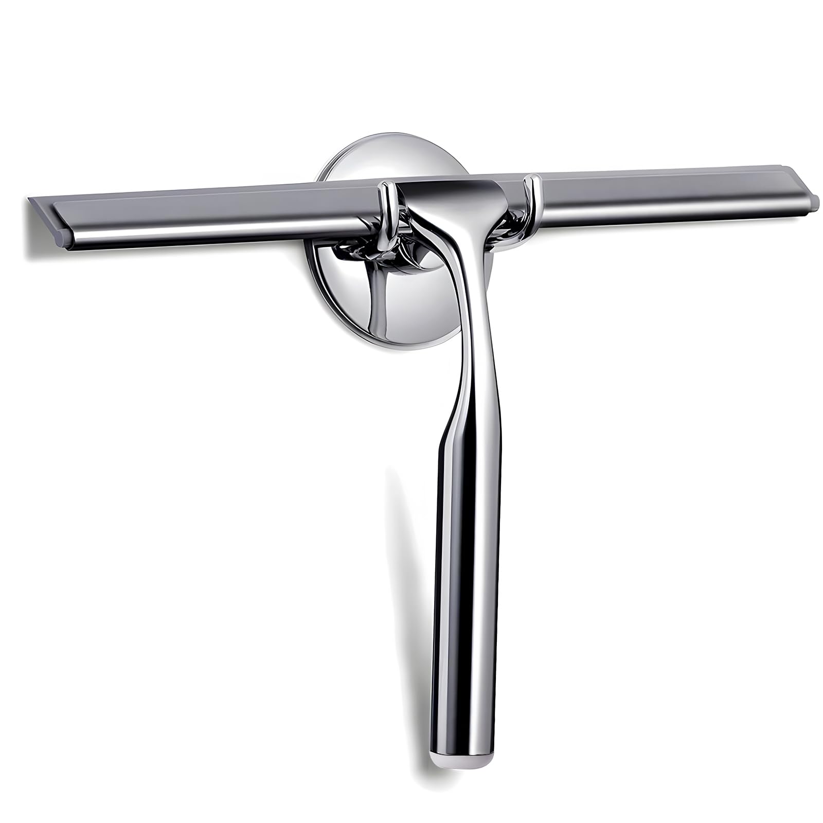 GlobaLink Shower Squeegee, 10’’ Heavy Duty Stainless Steel Squeegees Shower Wiper Scraper with Adhesive Hook All-Purpose Bathroom Window Squeegee for Kitchen Car Glass Mirror Shower Door