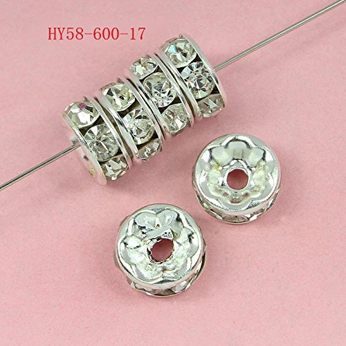 HYBEADS 100 Pcs Crystal Rondelle Spacer Bead Silver Plated 6mm (Crystal)