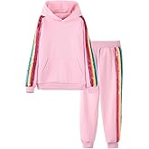 WELAKEN Girls 2 Piece Outfit Rainbow Sequin Striped Sweatshirt & Sweatpants Clothing Set