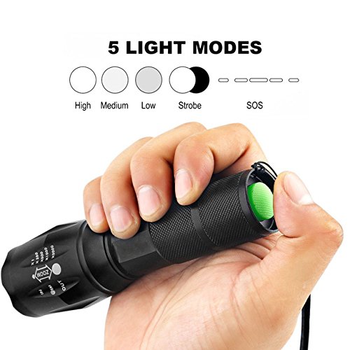 Power King Zoomable Adjustable Focus 5 Modes Flashlight LED Tactical Flashlight Rechargeable Waterproof Adjustable Military Tac Light