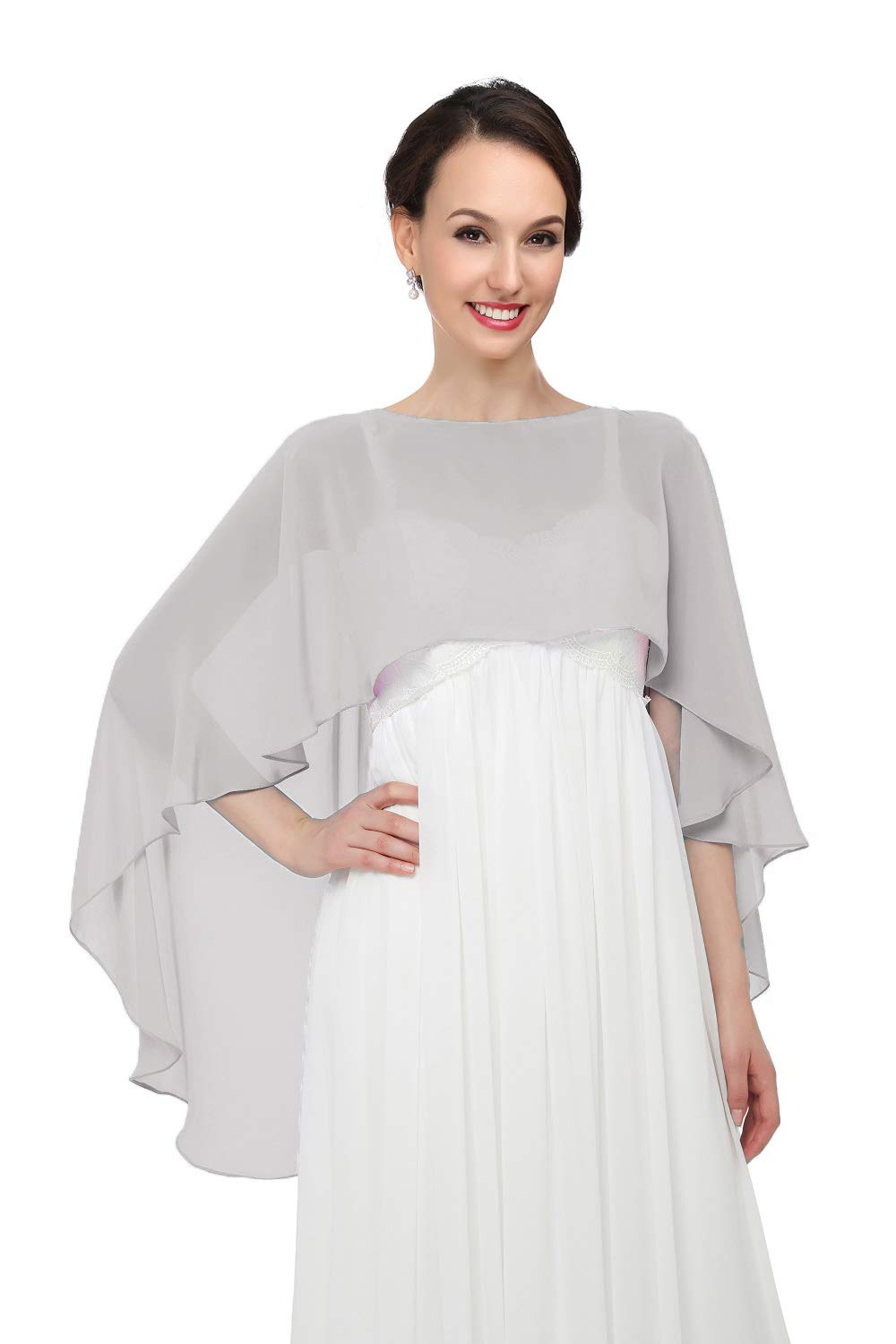 Shawls and Wraps for Evening Dresses Chiffon Wedding Capes Soft Shrugs Gray