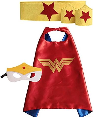 WonderWoman Cape Bundle - 4 Items - 1 Cape - 1 Mask - 1 Waistband - 2 Wristbands