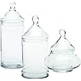 Amazon Com Walterdrake Clear Glass Apothecary Jars With Lids Decorative Display Canisters Storage Organizers Set Of 3 One Size Fits Home Kitchen