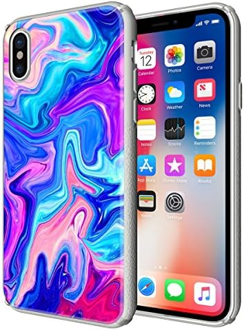 iPhone X Case ,Lecedo Ultra Thin Hybrid iPhone X Case TPU Bumper + Tempered Glass Rigid Back with Air Cushion Technology and Hybrid Drop Protection for Apple iPhone X (2017)-Oil Slick