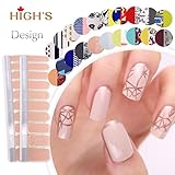 HIGH'S EXTRE ADHESION 20pcs Nail Art Transfer Decals Sticker Design Series The Cocktail Collection Manicure DIY Nail Polish Strips Wraps for Wedding,Party,Shopping,Travelling (Sparkle ripples)