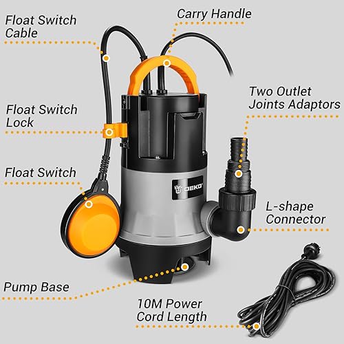 Submersible Water Pump: DEKO Water Pump, Dirty Water Pump 400W 10000H/L, Bilge Pump with Float Switch for Pools, Basements, Ponds