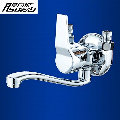 Single Lever Pull Down Kitchen Sink Faucet BrassAll-Copper Wall Mounted Kitchen Mixing Valve can be rotated and Perforated Fixed Faucet Balcony Faucet hot and Cold Four-Port, Outlet Pipe 350mm