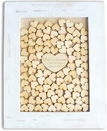 Vintage White Wedding Guest Book Alternative Wedding Drop Box Engraved Wedding Guestbook Wedding Frame With Wood Heart