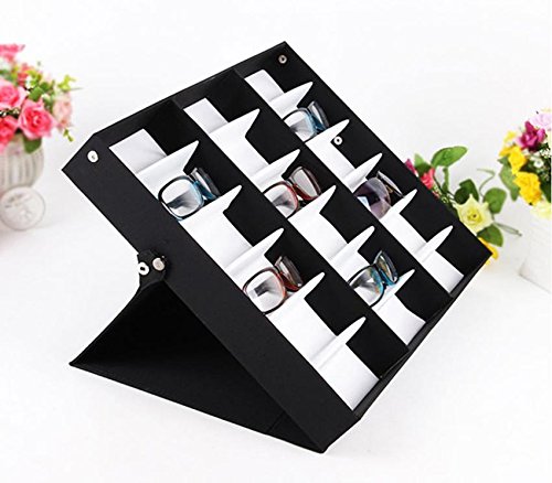 KELAND 18 Piece Large Black Eyeglasses Sunglasses Glasses Display Case, 18 Slot Sunglass Eyewear Display Storage Case Tray, Also Great for Watches & Jewelry