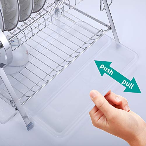 MICOE Stainless Steel Dish Drain Drying Rack with Cutting Board Holder 2 Tier Large Capacity H-WDG2002