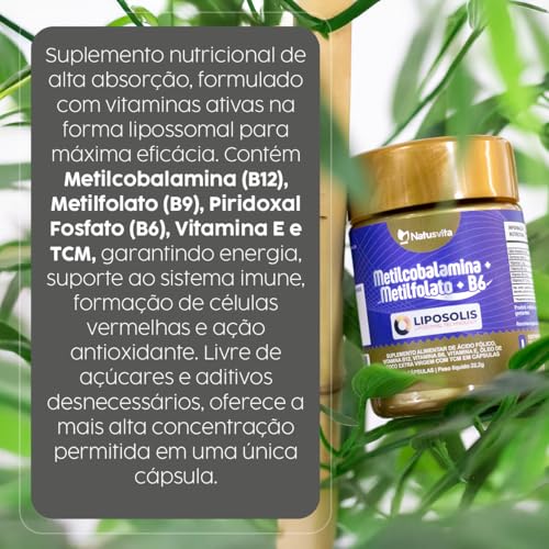 Metilcobalamina B12 +Metilfolato Ácido Fólico +Vitamina B6 + Vit E + TCM Lipossomal Alta Absorção (2 und. 240 cápsulas)