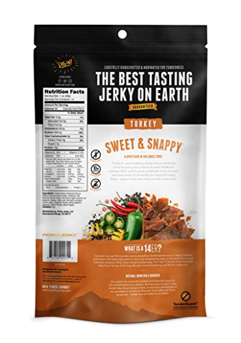 Turkey Perky Jerky 14 oz. Bag - Sweet & Snappy Flavor - Tender, Marinated Jerky - Handcrafted Seasoned Jerky - Soft and Easy to Chew - A Flavorful, High-Protein Snack with 10 Grams of Protein