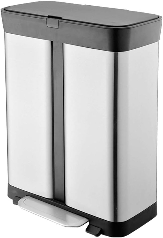 Recycle Bin Pedal Bin 60 Litre Large Waste Separation System for Kitchen Stainless Steel 60 L