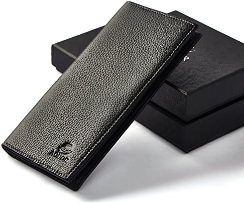 Men's genuine Leather Long Wallet classic design Best Gift Choice (black)