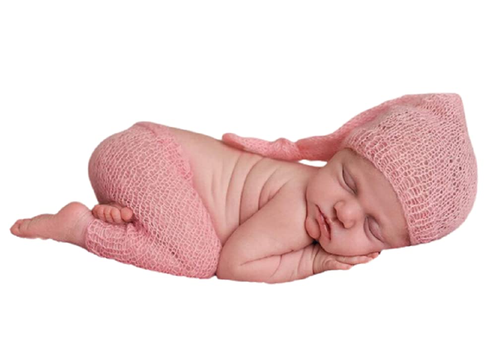 Matissa Newborn Baby Girl/Boy Crochet Knit Costume Photography Prop Hats and Outfits (Sleepy Angle Pink)