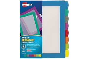 Avery Big Tab UltraLast Plastic Dividers for 3 Ring Binders, 8 tabs, Multi-Colour, 1 Set (24901)