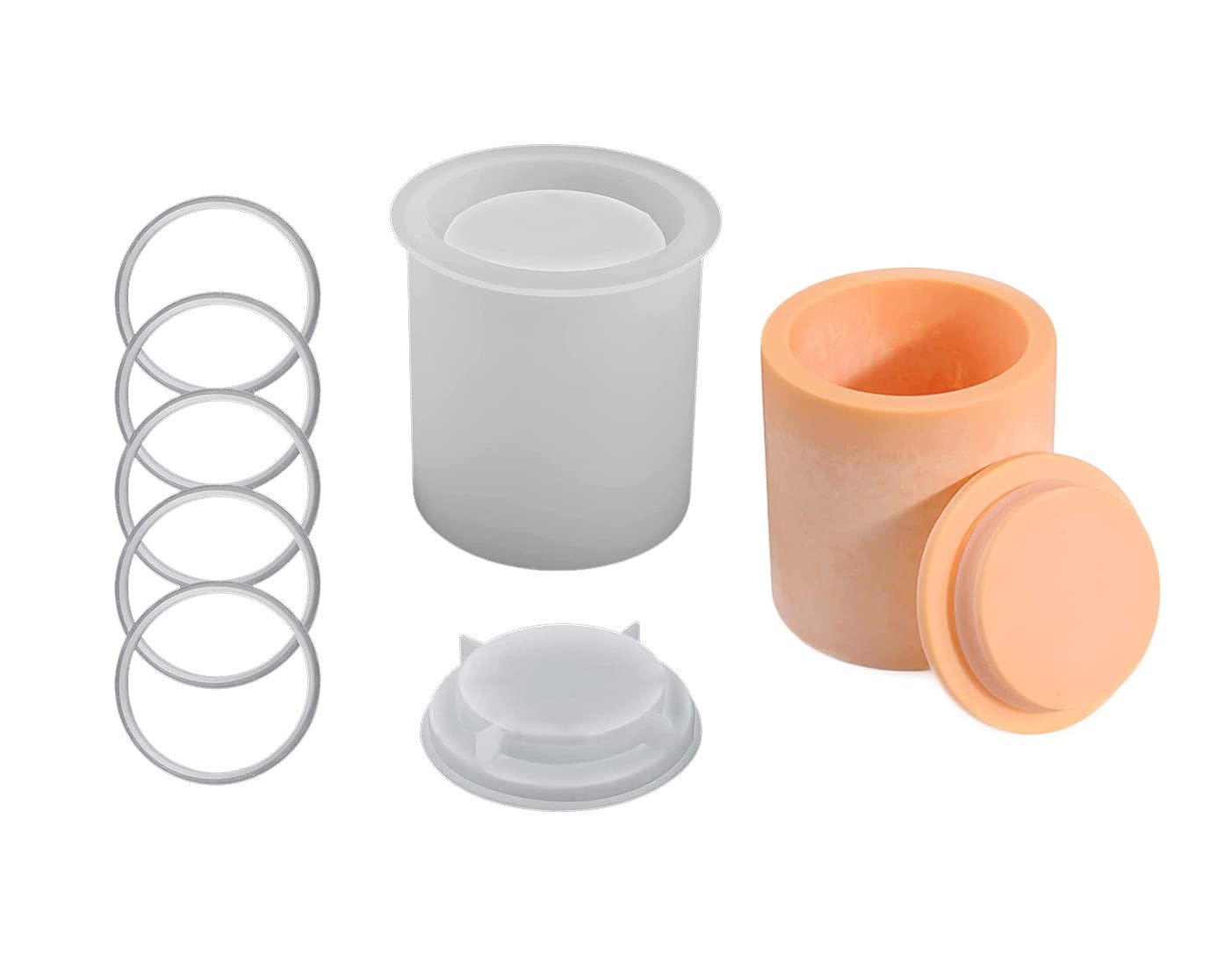 Xidmold Silicone Candle Vessels Mould with Sealing Rings, Jar Moulds Lid, Concrete Candlestick Holders Mould, Planter Molds, Storage Pot Cement Molds for Handmade Decor, white