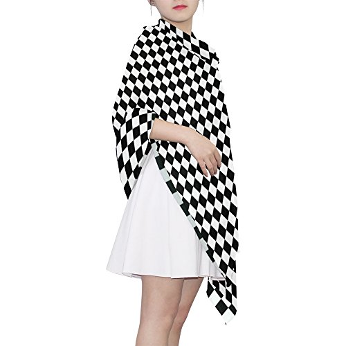 WellLee Black & White Checkerboard Sheer Scarves Shawl Wrap Women Oblong Chiffon Scarf for Outdoor - Thumbnail 5