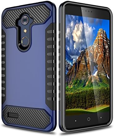 ZTE ZMAX Pro Case, ZTE Zmax Duo LTE Case, ZTE Grand X Max 2 Case, AMENQ [Impact Resistant] Dual Layer Hybrid Protective Silicone Bumper Case Cover for ZTE Blade Max 3/MAX XL (Navy Blue+Black)
