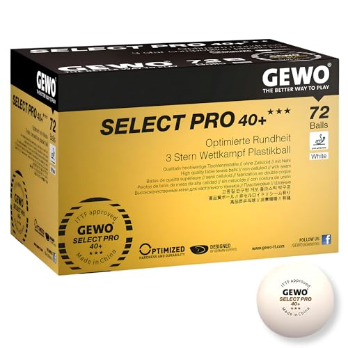 GEWO Select PRO Tischtennisbälle - 3 Sterne Tischtennis-Ball aus Plastik 40+ mit Naht - ITTF-zertifizierte Wettkampf Bälle - 72 hochwertige Profi-Tisc
