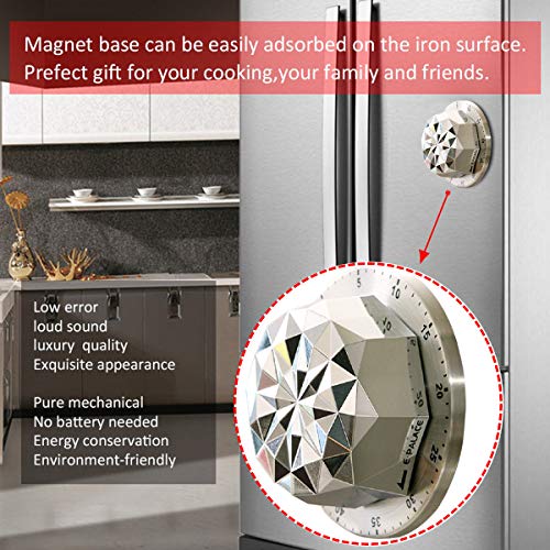 Kitchen Timer, Cooking Timer Clock with Alarm Magnetic Backing Stand, Stainless Steel Body Mechanical Countdown Timer Kitchen Reminder - Silver 2Pack(Type1+Type2)