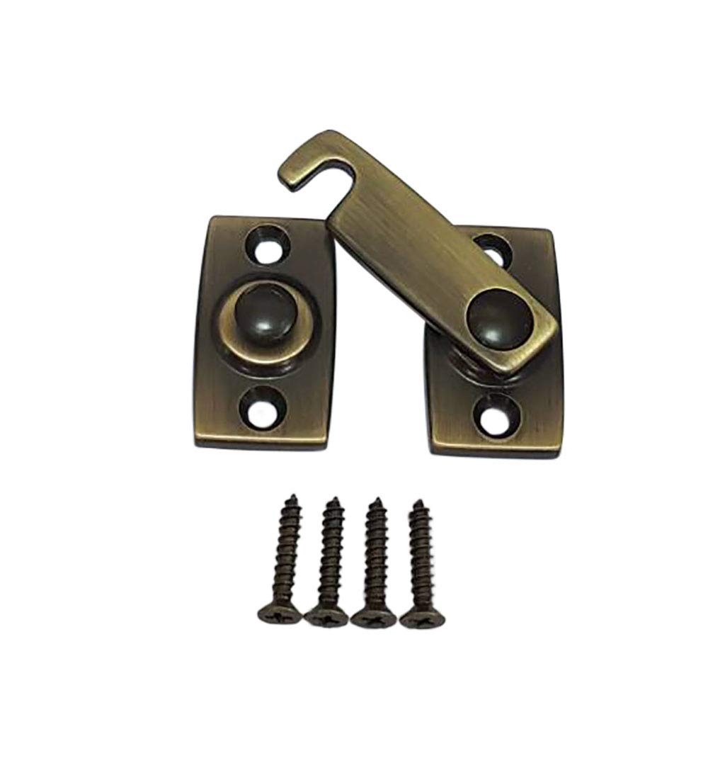 QCAA Solid Brass Shutter Bar/Door Latch, 7/8" x 2-3/32", Antique Brass, 1 Pack, Made in Taiwan