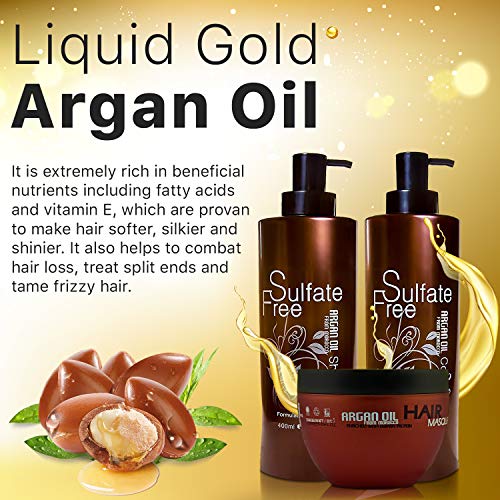 Moroccan Argan Oil Shampoo Conditioner and Hair Mask Sulfate Free Set Best Gift for Damaged
