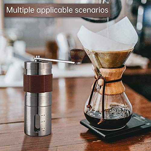 Manuelle Kaffeemühle,Retro Edelstahl Handkaffeemühle Tragbar,Holz Griff Stufenlose Mahlgradeinstellung Espressomühle… – Bild 8