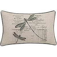 MANOJAVAYA French Drangonfly Decorative Farmhouse Rustic Grey Print on Linen Oblong Throw Pillow cover for Entryway Couch New Home (DragonFly(Nat), 12"X20")