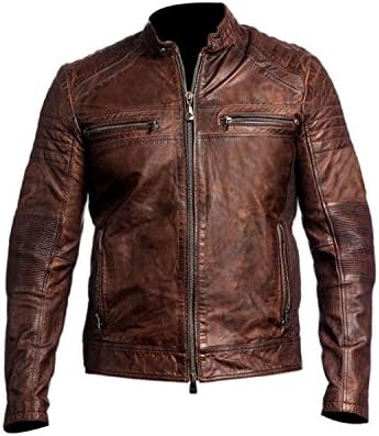 Ultimo Fashions Men Vintage Distressed Retro Biker Cafe Racer Leather Jackets | All Sizes (L (Chest 48"), Brown Cafe Racer Jacket)