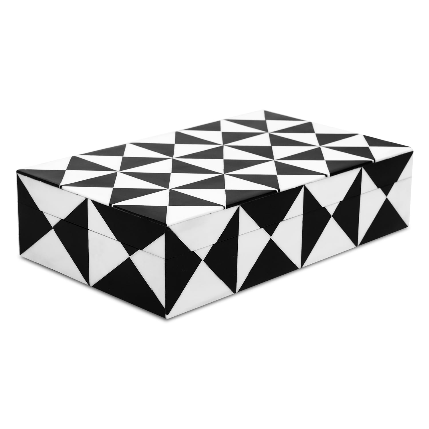 Handicrafts Home Decorative Storage Box with Lid, Black and White Decorative Remote Holder Box, Coffee Table Storage Box for Living Room, Console Table & Shelf Decor, Triangle - 10 x 6 x 2.5