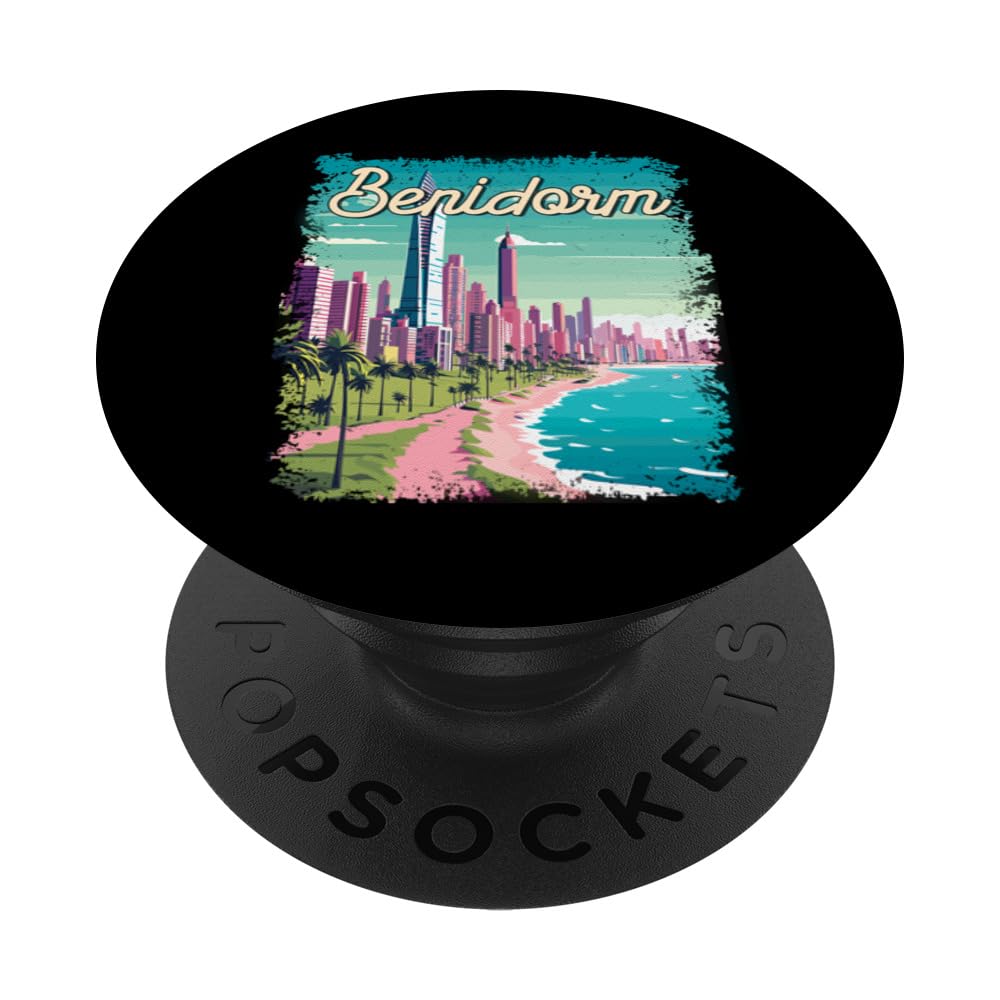 Benidorm Vacation Retro Landscape PopSockets Swappable PopGrip