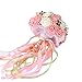 Febou Bridal Bouquet - Artificial Roses, Lace Pearl Ribbon, Perfect for Weddings, Church, Parties & Home Decor (Long Ribbon, White+Pink)