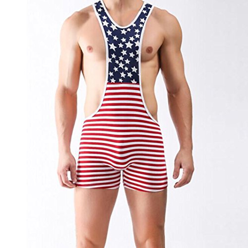 Todaies-Men pants Clearance!Men Sport Trousers,Todaies Men American Flag Pants Wrestling Singlet Gym Underwear Bodysuit Lingerie Outfit Pants (L, Red)