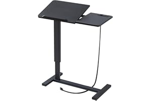ANTSUN Adjustable Overbed Table with Wheels Pneumatic Hospital Bed Table with Charging Station Mobile Standing Desk with Tiltable Tabletop (Black)