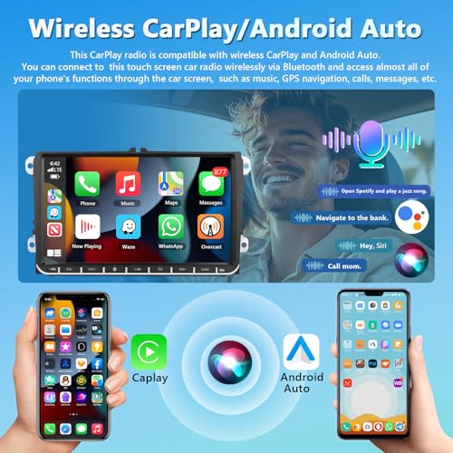 Motorsi Carplay Car Radio for VW Passat Golf MK5 MK6 Jetta Polo Touran Sharan Seat, 4GB+64GB Android Car GPS Radio Navigation WiFi FM/RDS EQ DSP SWC Bluetooth Canbus + Camera