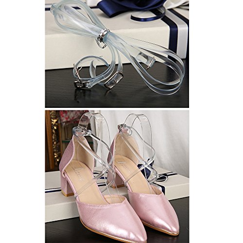 Adecco LLC 2 Pair Women's Detachable Silicone Shoe Straps with Silver Buckle, High Heels Anti-Loose Shoelace Accessories (Light Blue)
