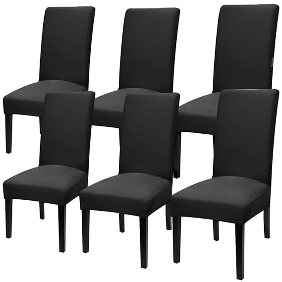 YISUN Universal Stretch Stuhlhussen 4er 6er Set Stuhlbezug für Stuhl Esszimmer (6er Set, Pures Schwarz)